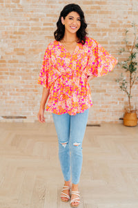 Hazel Blues® |  Dreamer Peplum Top in Pink Filigree