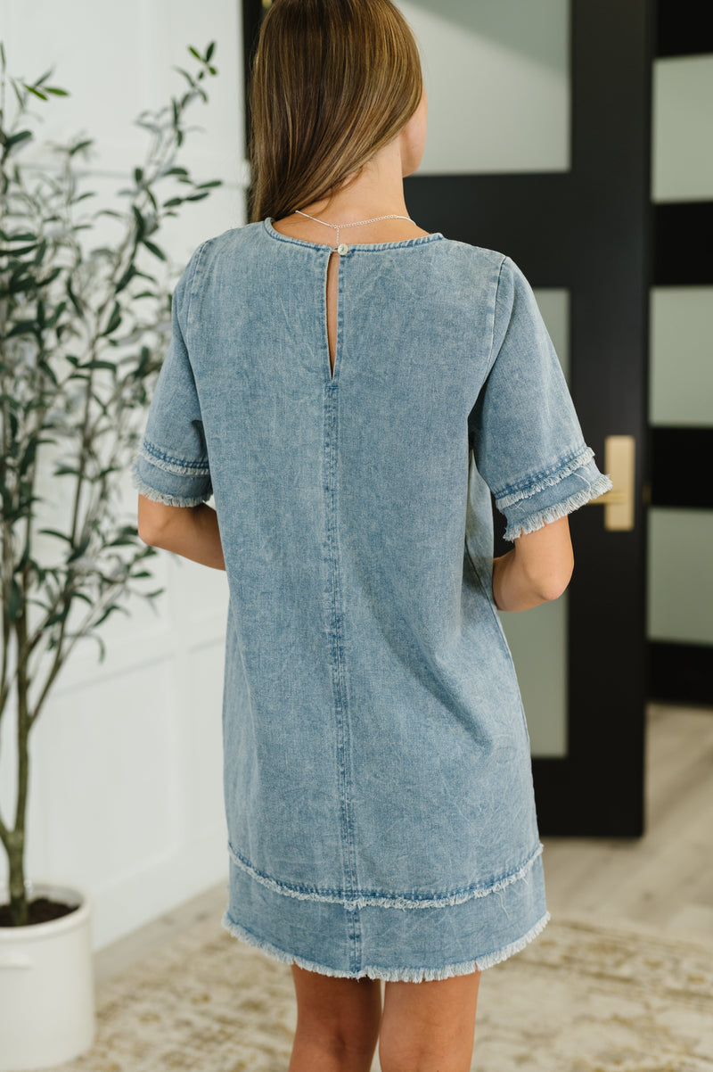 Hazel Blues® |  Dressed & Obsessed Chambray T-Shirt Dress in Indigo