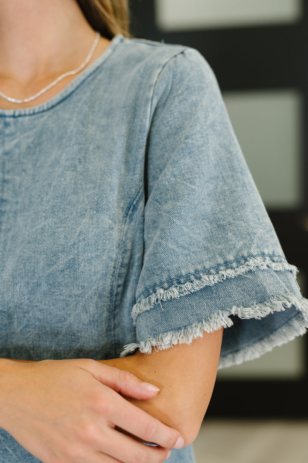 Hazel Blues® |  Dressed & Obsessed Chambray T-Shirt Dress in Indigo