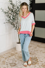 Hazel Blues® |  Dressed to Chill V-Neck Top in Heather/Grey/Ivory/Pink