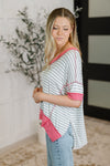Hazel Blues® |  Dressed to Chill V-Neck Top in Heather/Grey/Ivory/Pink