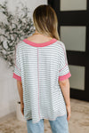Hazel Blues® |  Dressed to Chill V-Neck Top in Heather/Grey/Ivory/Pink