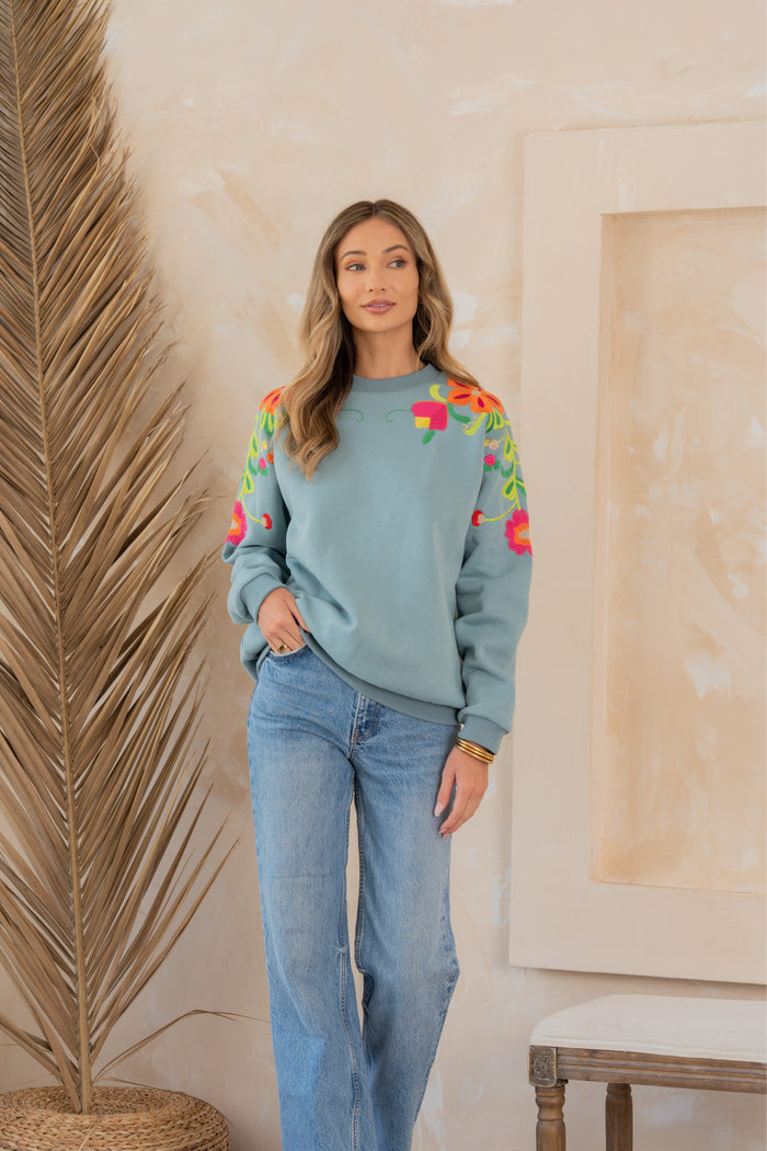 Hazel Blues® |  Floral Embroidered Sweatshirt