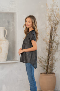 Hazel Blues® |  Shimmer Cuffed Top in Black