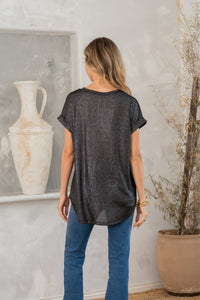 Hazel Blues® |  Shimmer Cuffed Top in Black