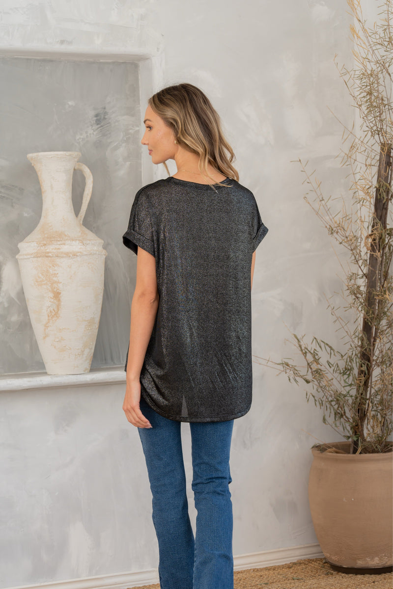 Hazel Blues® |  Shimmer Cuffed Top in Black