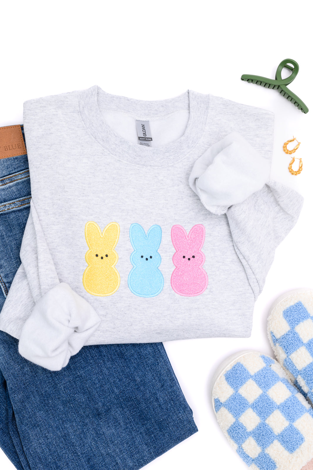 Embroidered Glitter Sweatshirt in Multicolor Bunnies