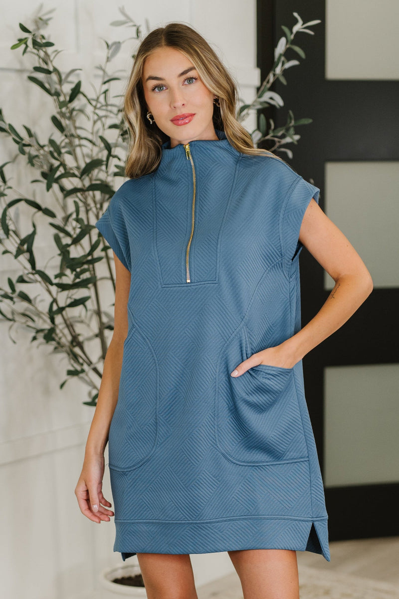Hazel Blues® |  Easy Hustle High Neck Dress in Dusty Blue