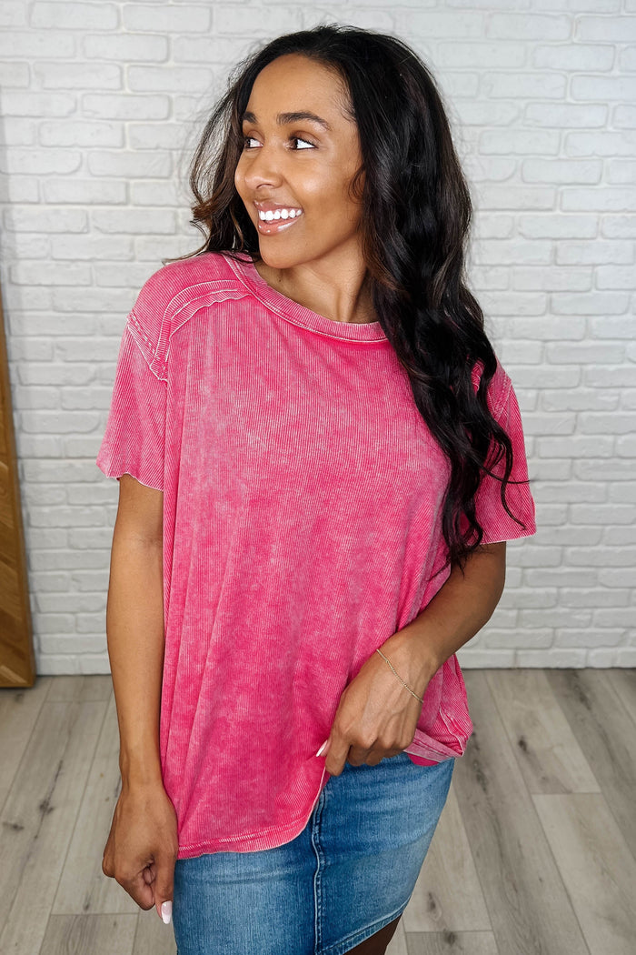 Hazel Blues® |  Easy Style Basic Mineral Wash Top in Hot Pink