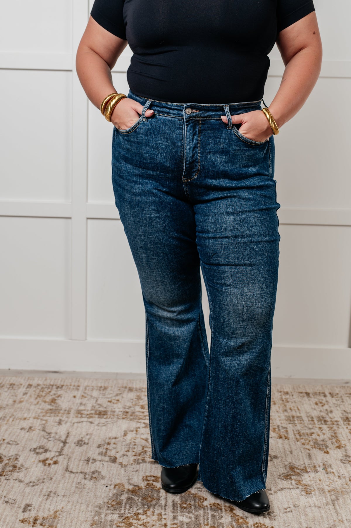 Hazel Blues® |  Edna High Rise Control Top Shield Pocket Flare Jeans