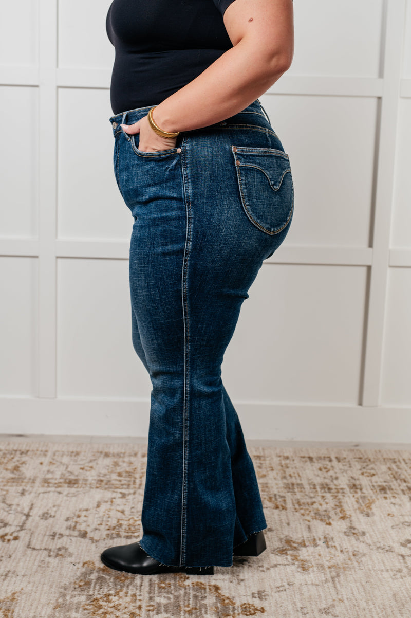 Hazel Blues® |  Edna High Rise Control Top Shield Pocket Flare Jeans