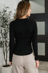 Hazel Blues® |  Effortless Edge Knit Henley Top in Black