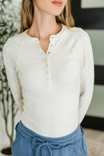 Hazel Blues® |  Effortless Edge Knit Henley Top in Natural