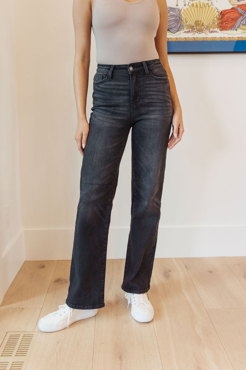 Hazel Blues® |  Eleanor High Rise Classic Straight Jeans in Washed Black