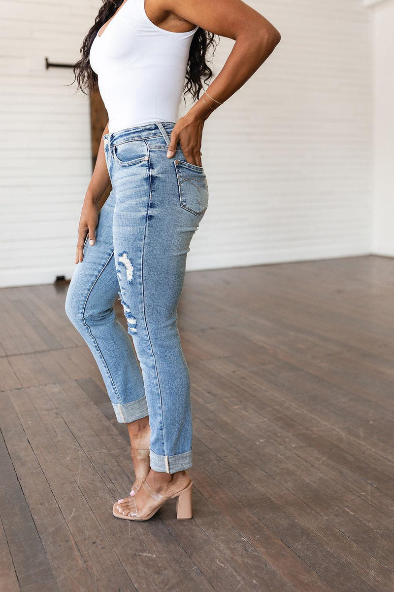 Hazel Blues® | Elodie Mid Rise Distressed Boyfriend Jeans - Hazel Blues®