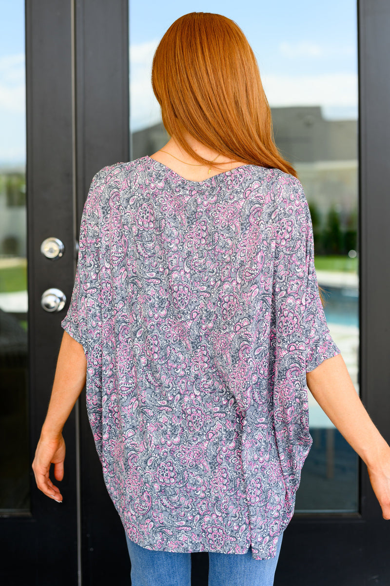 Hazel Blues® |  Essential Blouse in Grey and Pink Paisley
