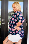Hazel Blues® |  Essential Blouse in Navy and Pink Daisies