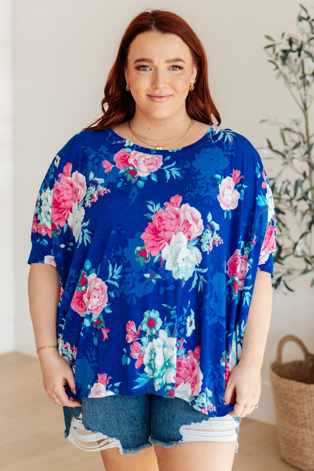 Hazel Blues® |  Essential Blouse in Royal and Pink Floral