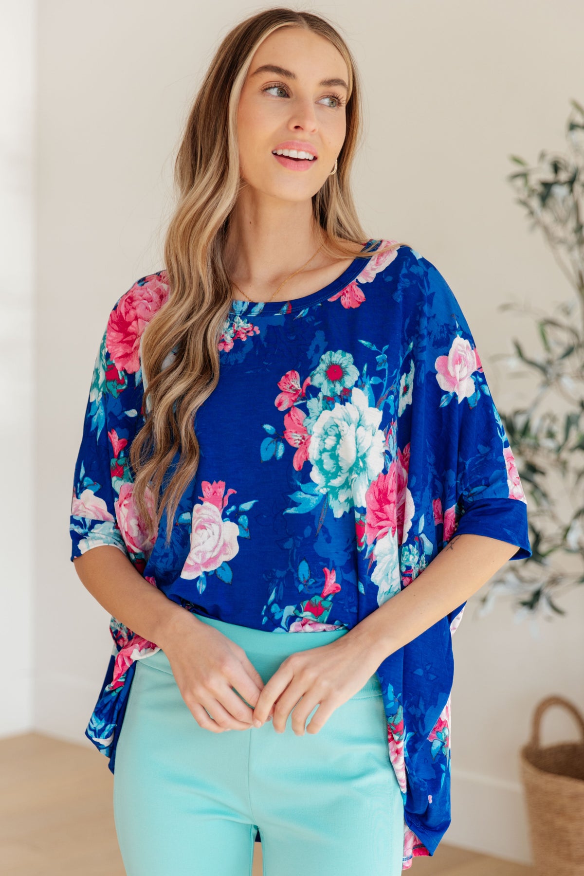 Hazel Blues® |  Essential Blouse in Royal and Pink Floral