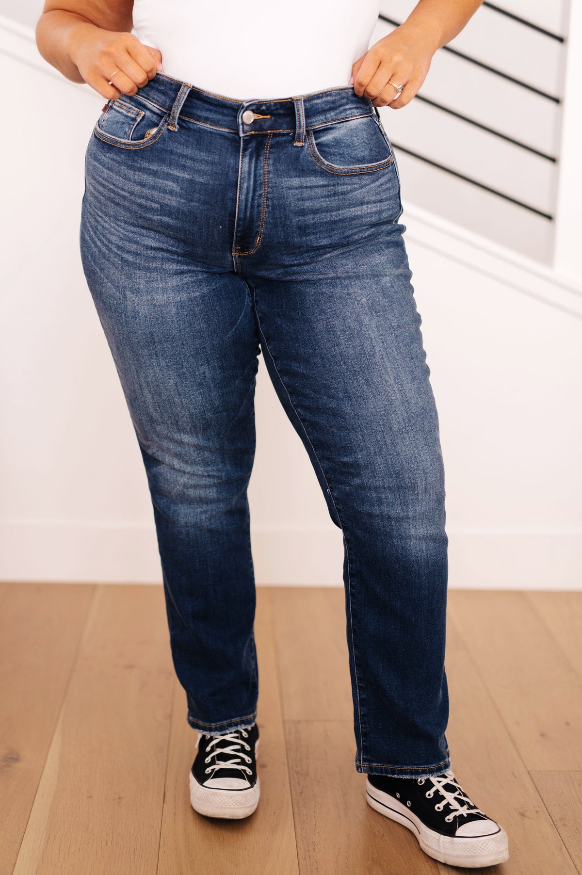 Hazel Blues® |  Estelle High Waist Thermal Straight Jeans