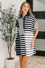 Hazel Blues® |  Everlasting Love Striped Collared Dress in Black and Navy