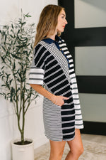 Hazel Blues® |  Everlasting Love Striped Collared Dress in Black and Navy