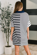 Hazel Blues® |  Everlasting Love Striped Collared Dress in Black and Navy