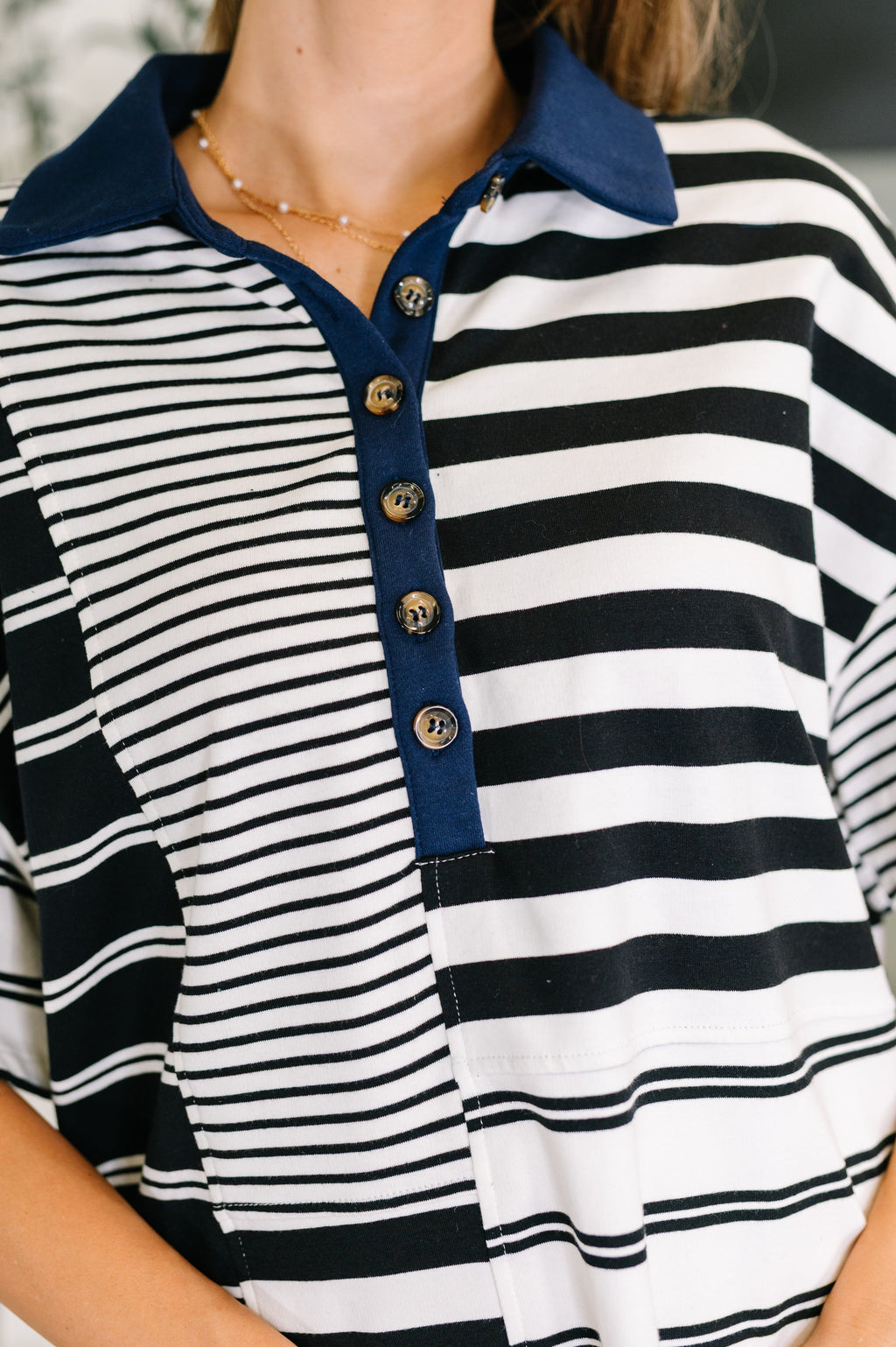 Hazel Blues® |  Everlasting Love Striped Collared Dress in Black and Navy