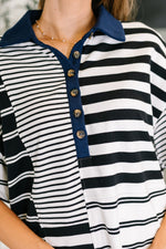 Hazel Blues® |  Everlasting Love Striped Collared Dress in Black and Navy