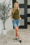 Everyday Edge Knit Henley Tank in Camo Green