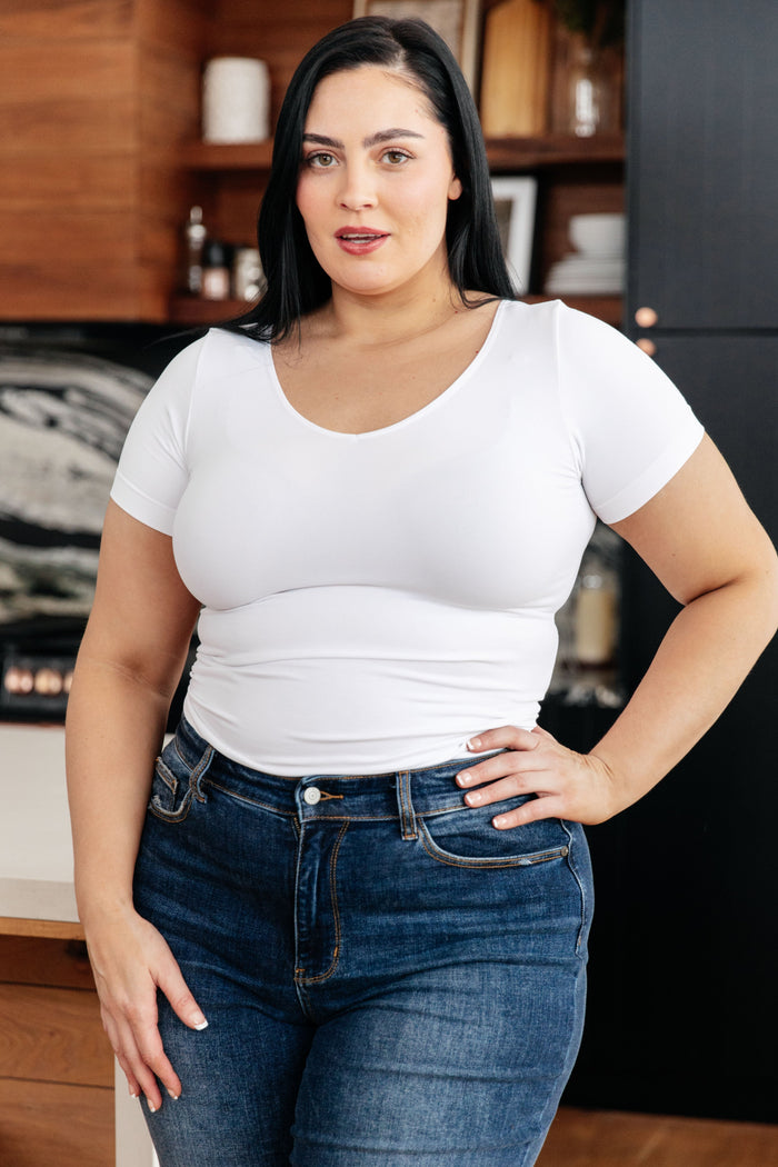 Hazel Blues® |  Everyday Scoop Neck Short Sleeve Top in White