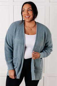 Hazel Blues® |  Everything Layer Waffle Knit Open Front Cardigan in Blue Grey