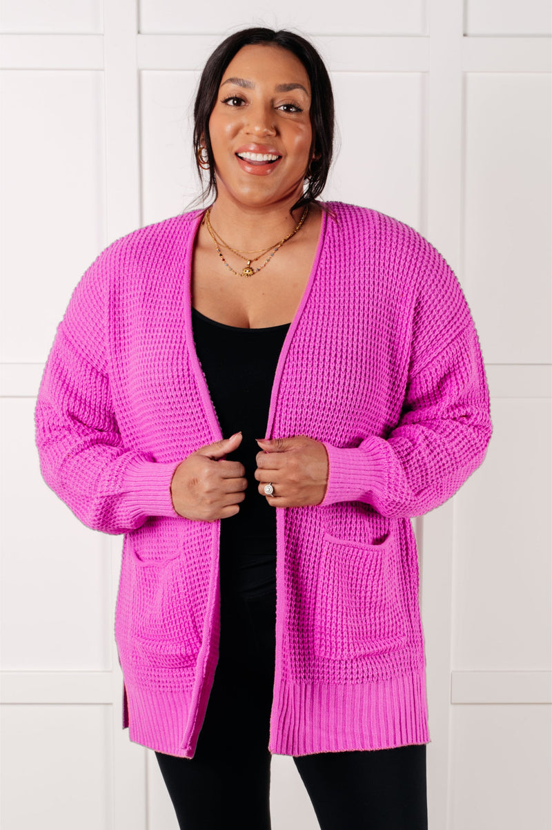 Hazel Blues® |  Everything Layer Waffle Knit Open Front Cardigan in Bright Mauve