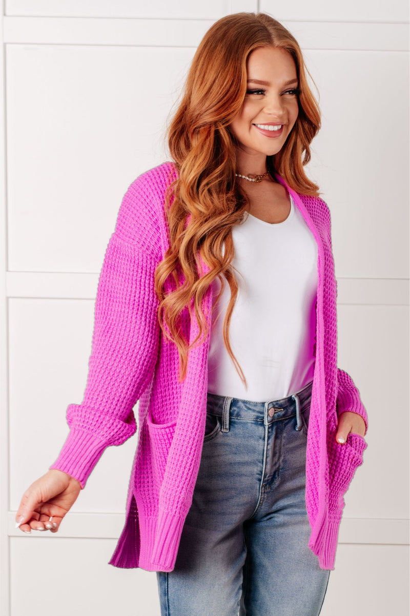 Hazel Blues® |  Everything Layer Waffle Knit Open Front Cardigan in Bright Mauve