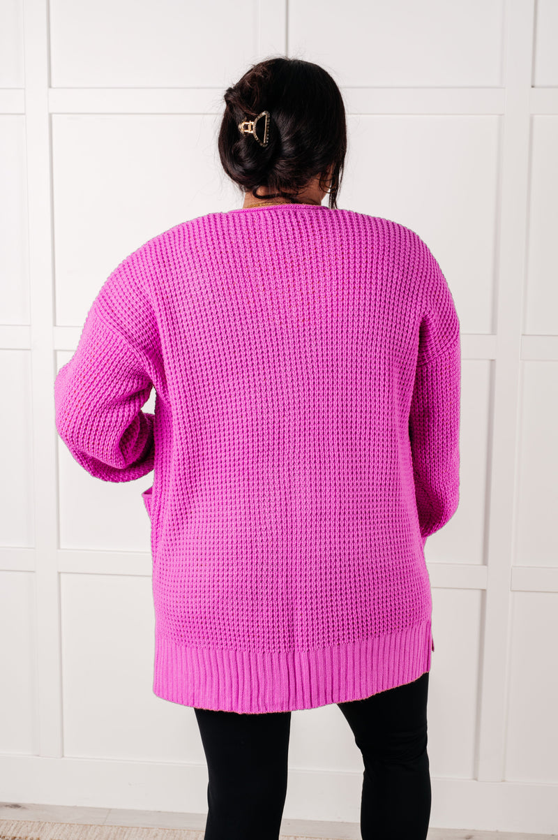 Hazel Blues® |  Everything Layer Waffle Knit Open Front Cardigan in Bright Mauve