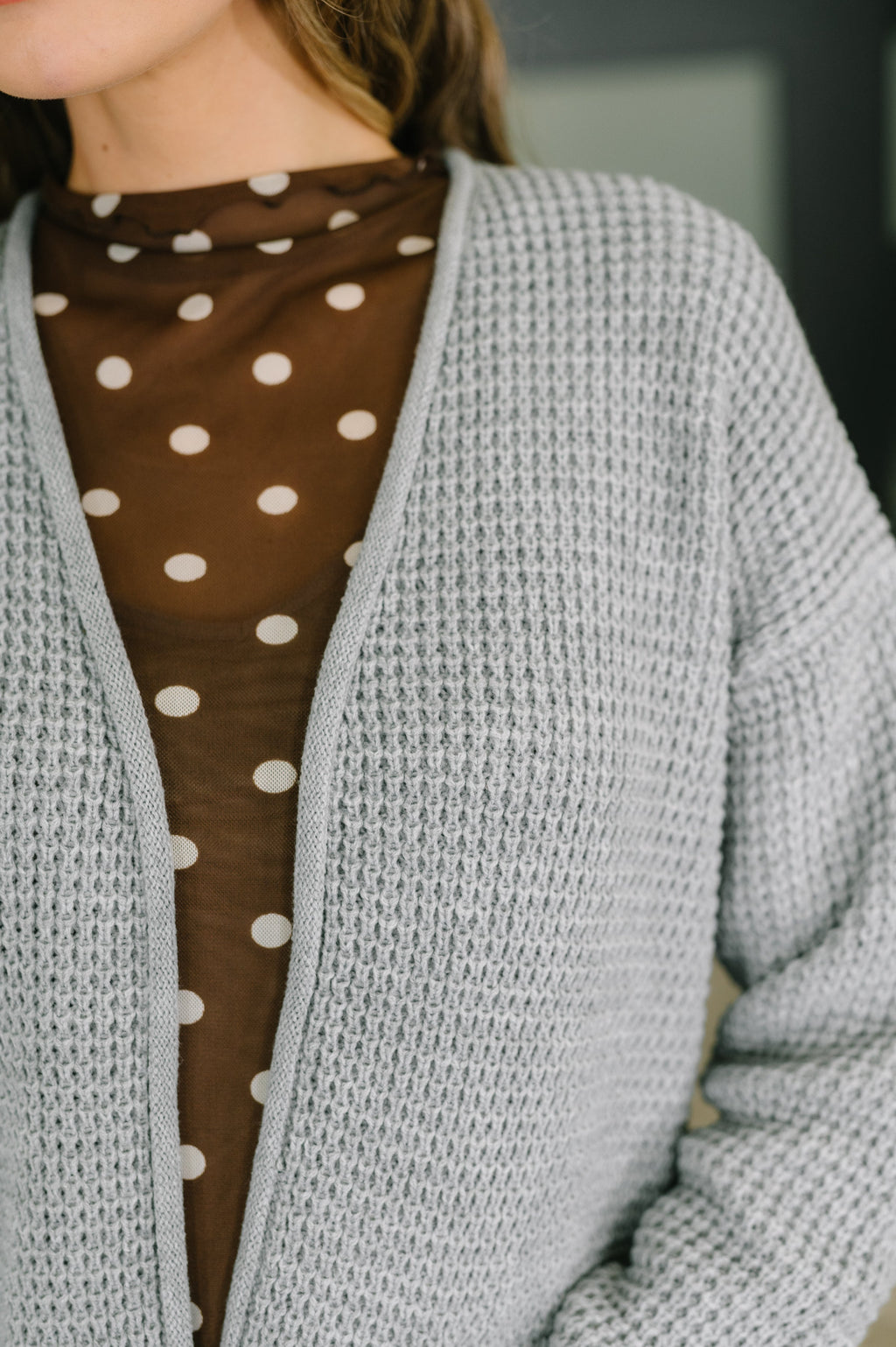 Everything Layer Waffle Knit Open Front Cardigan in Grey
