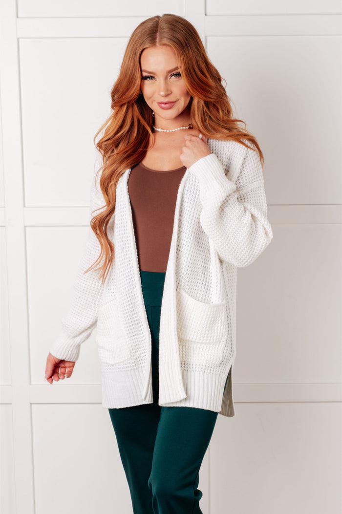 Hazel Blues® |  Everything Layer Waffle Knit Open Front Cardigan in Ivory