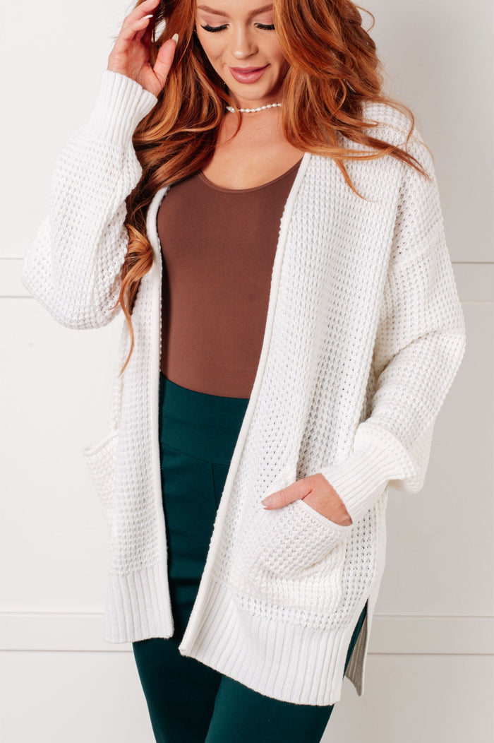 Hazel Blues® |  Everything Layer Waffle Knit Open Front Cardigan in Ivory