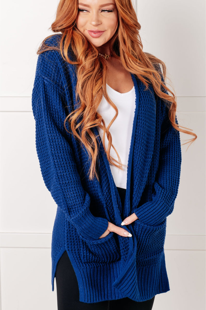 Hazel Blues® |  Everything Layer Waffle Knit Open Front Cardigan in Light Navy