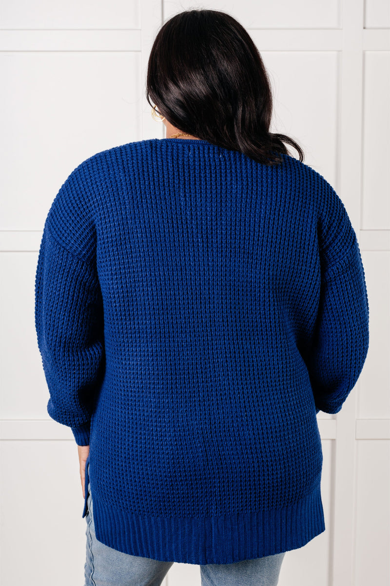 Hazel Blues® |  Everything Layer Waffle Knit Open Front Cardigan in Light Navy