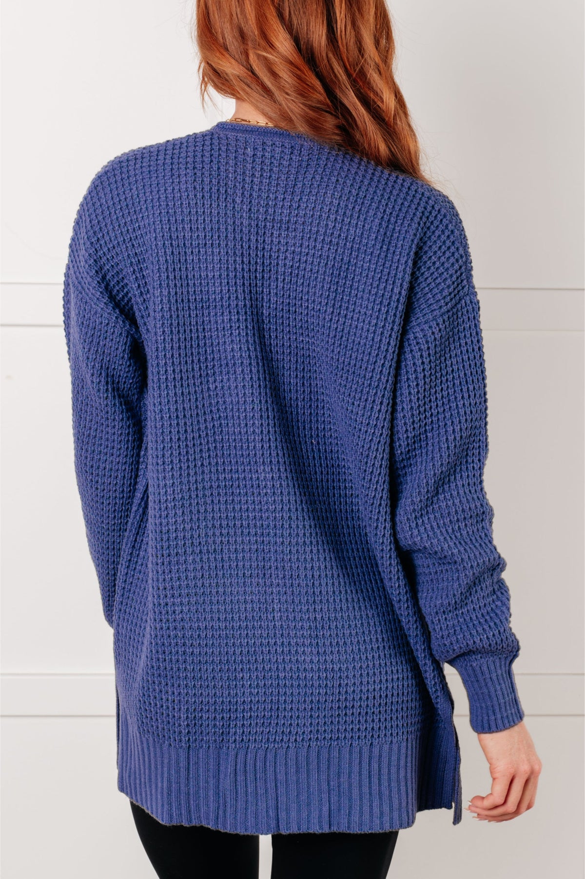 Hazel Blues® |  Everything Layer Waffle Knit Open Front Cardigan in Marlin