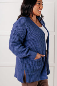 Hazel Blues® |  Everything Layer Waffle Knit Open Front Cardigan in Marlin