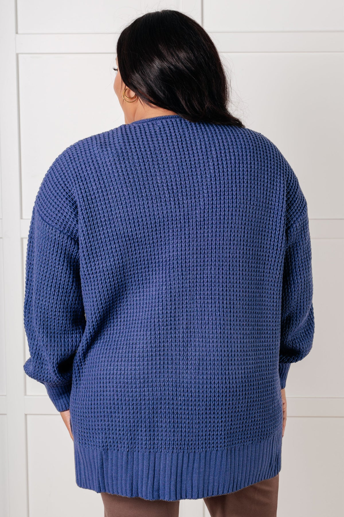 Hazel Blues® |  Everything Layer Waffle Knit Open Front Cardigan in Marlin