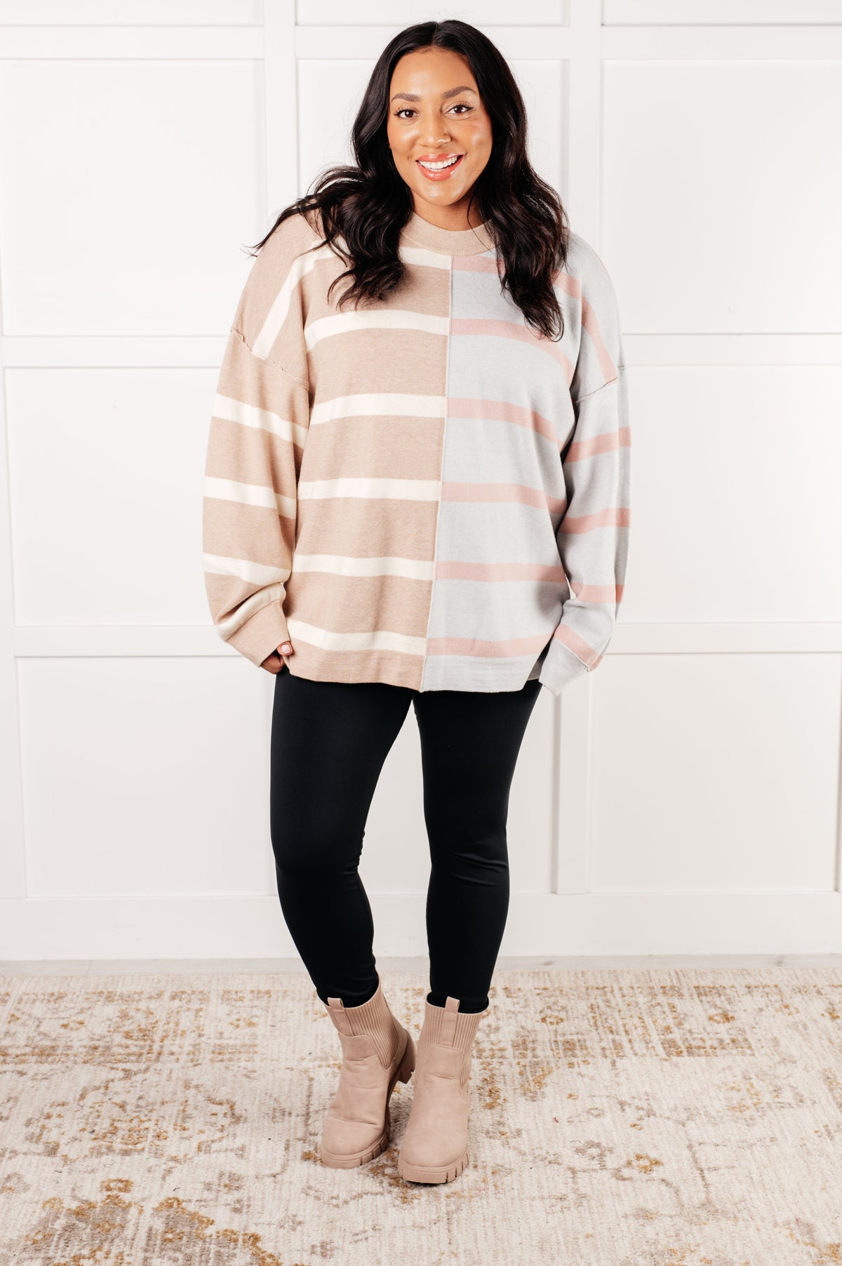 Hazel Blues® |  Exceptional Thought Striped Patchwork Sweater