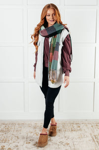 Hazel Blues® |  Keep Me Cozy Checkered Fringe Scarf in Berry