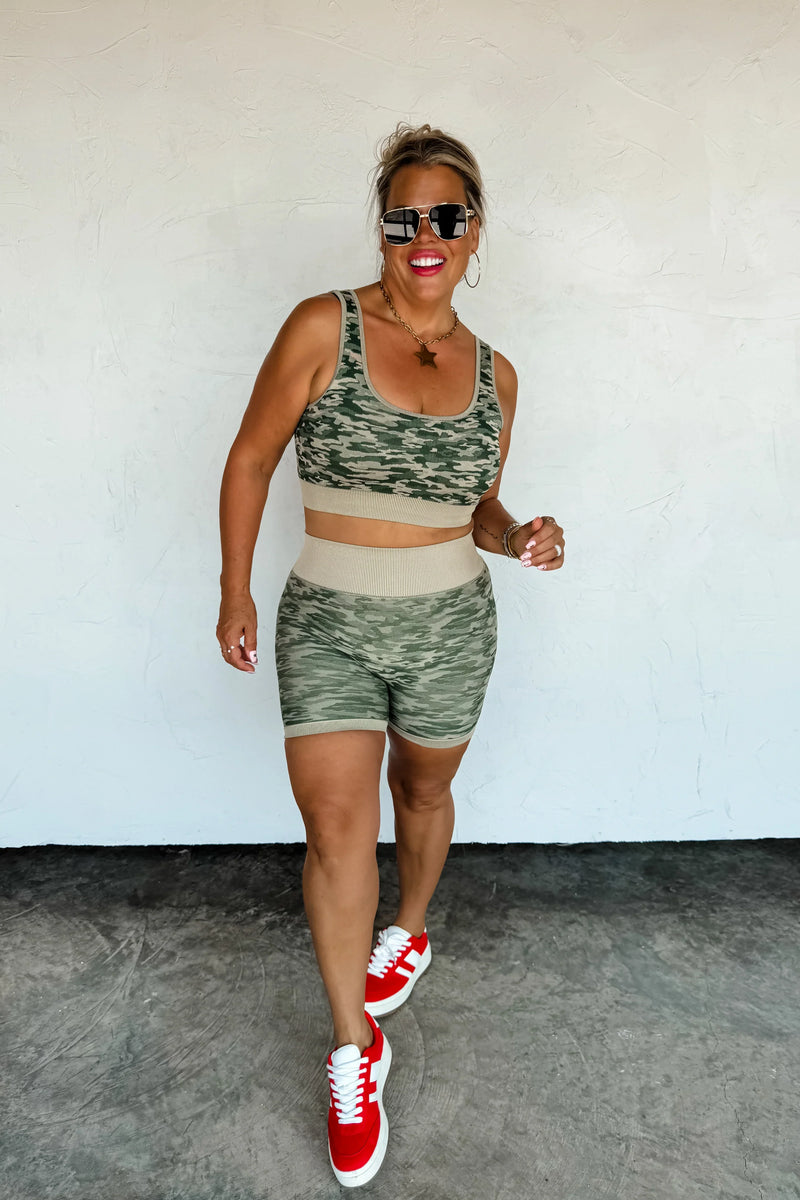 Hazel Blues® |  PREORDER: Camo Bra & Biker Short Set