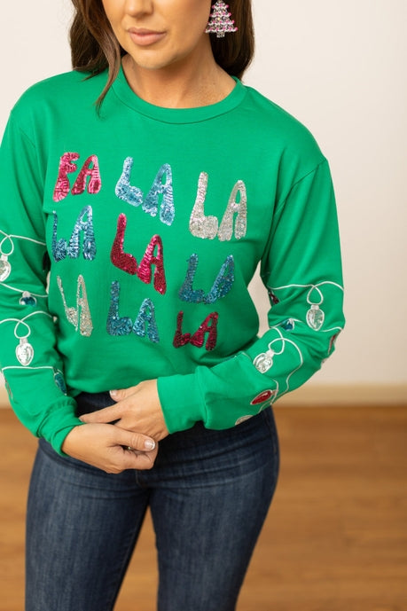 Hazel Blues® |  Fa La La Sequins Green Sweater