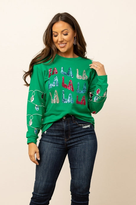 Hazel Blues® |  Fa La La Sequins Green Sweater