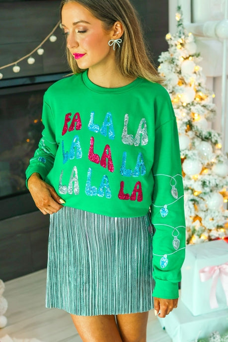 Hazel Blues® |  Fa La La Sequins Green Sweater