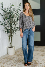 Hazel Blues® |  Falling in Deep Crinkle Woven Blouse Dune Grey